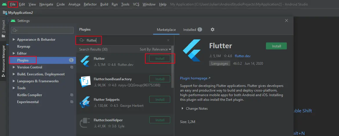 install flutter ubuntu 20.04
