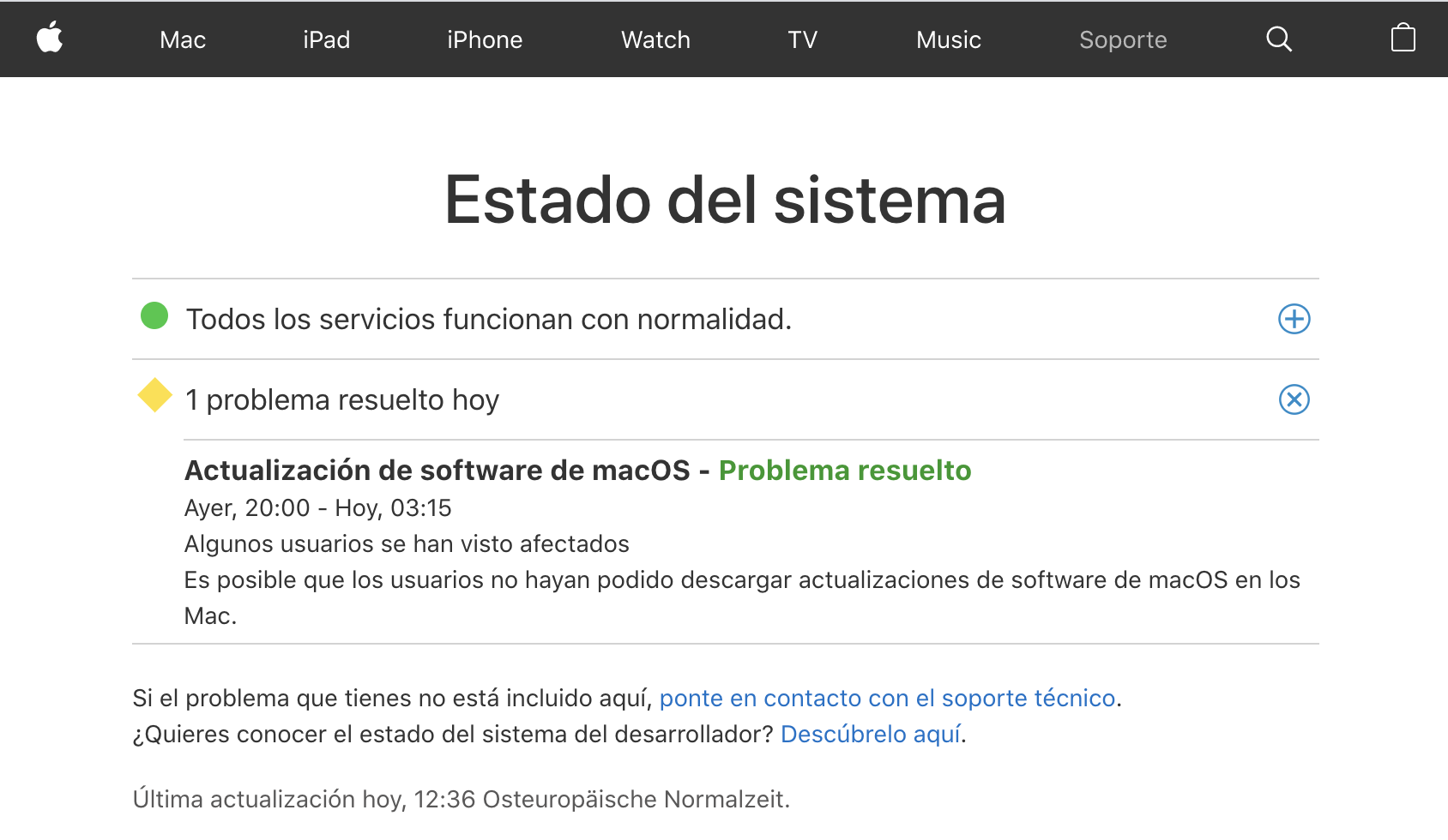 Apple's system status page