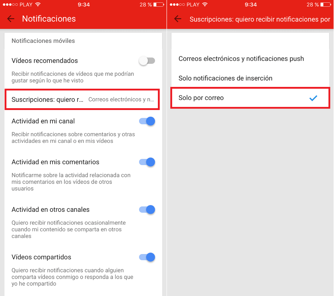 how to turn off email notifications on youtube