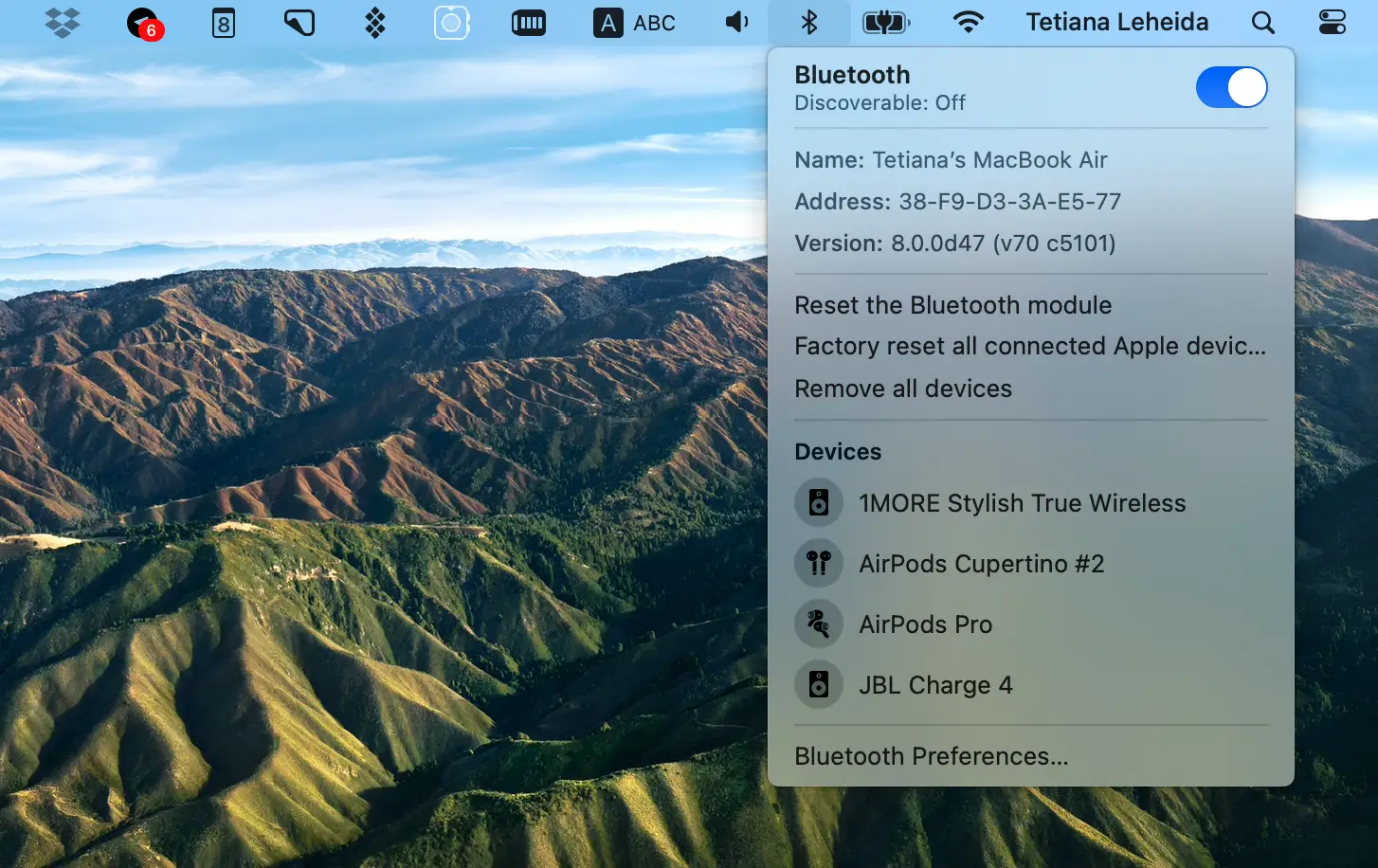 Bluetooth tab on macOS Big Sur